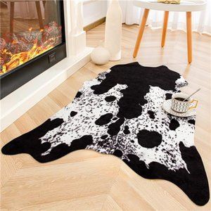 Faux Cowhide Rug 3.6 x2.3 Feet,Cute Cow Hide Rug for Living Room Bedroom Western